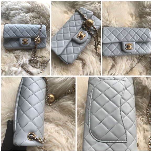 Authentic CHANEL Grey Lambskin Mini Rectangular Pearl Crush Flap Bag - Picture 14 of 16